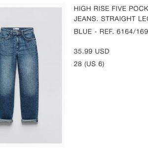 High rise 5 pocket jeans- straight leg from Zara! Never worn